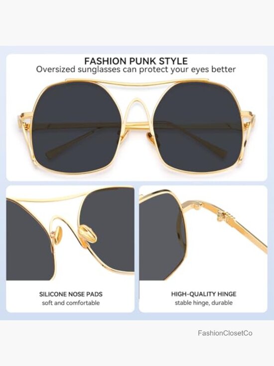Oversized Aviator Sunglasses Metal Frame Square Punk Retro UV400 Protection